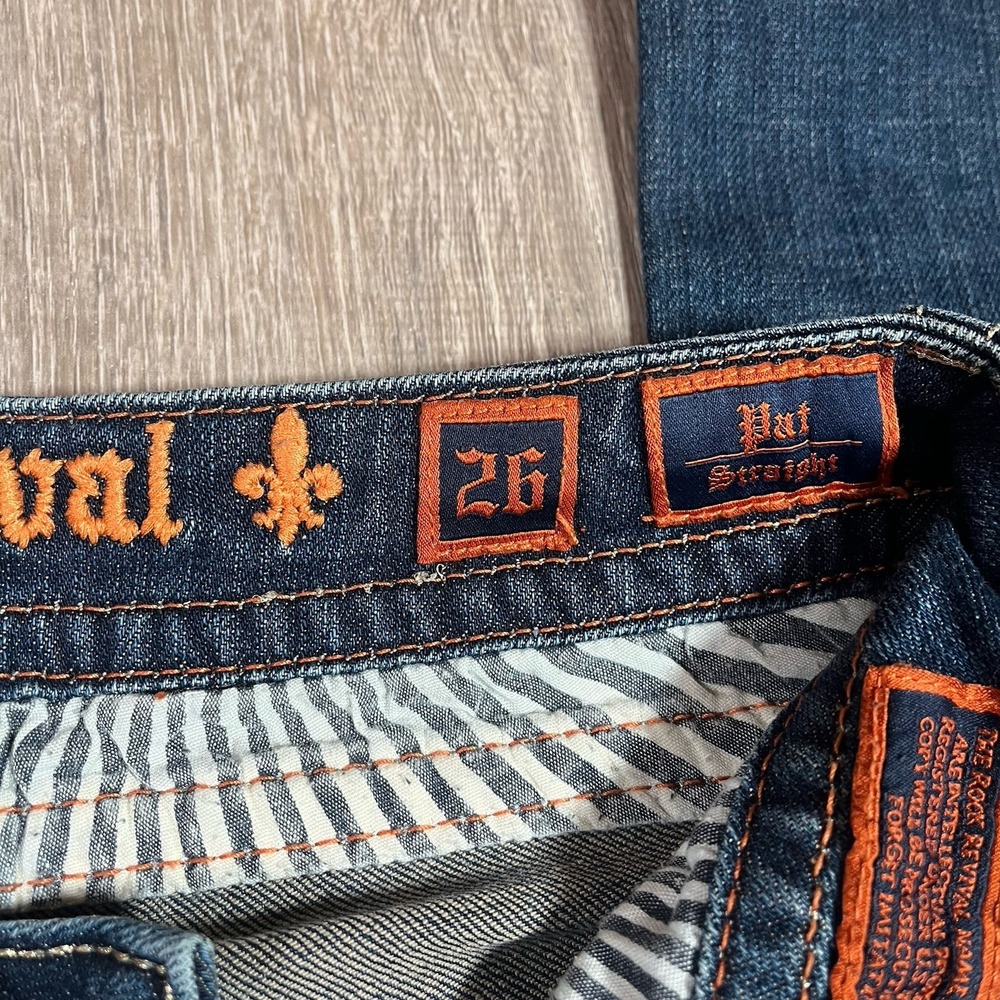 Rock Revival Embellished Rhinestone Low Rise Straight Leg Jeans Size 26 - Picture 7 of 12